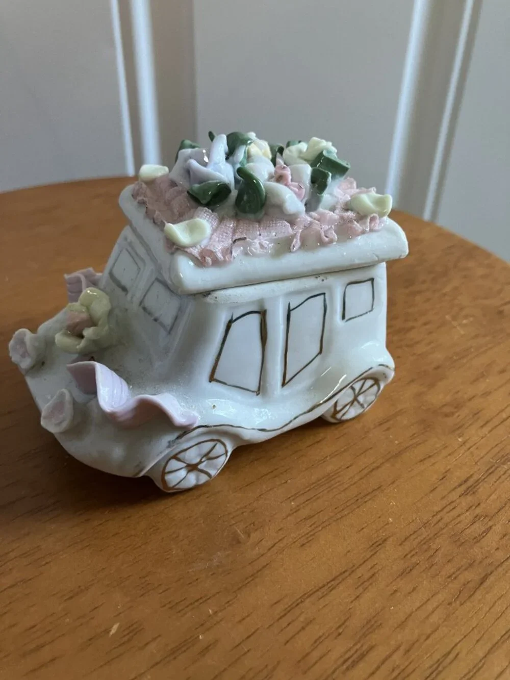 Vintage Porcelain Wedding Car Trinket Box